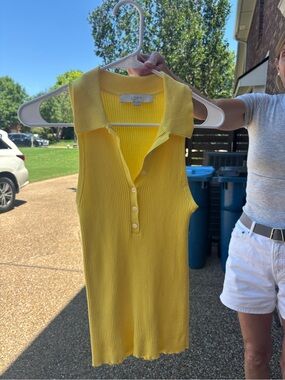 LOFT Yellow Ribbed Sleeveless Polo Tank